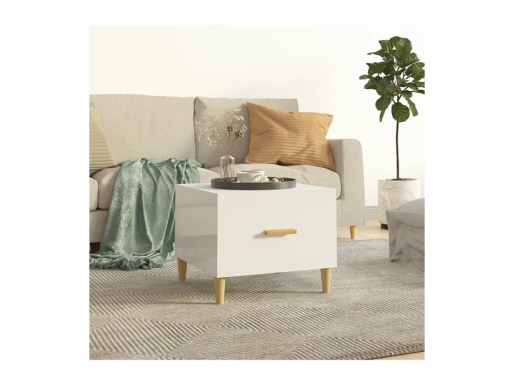 Table basse Blanc brillant 50x50x40 cm Bois d'ingénierie OFR99359 BonneVie Meuble