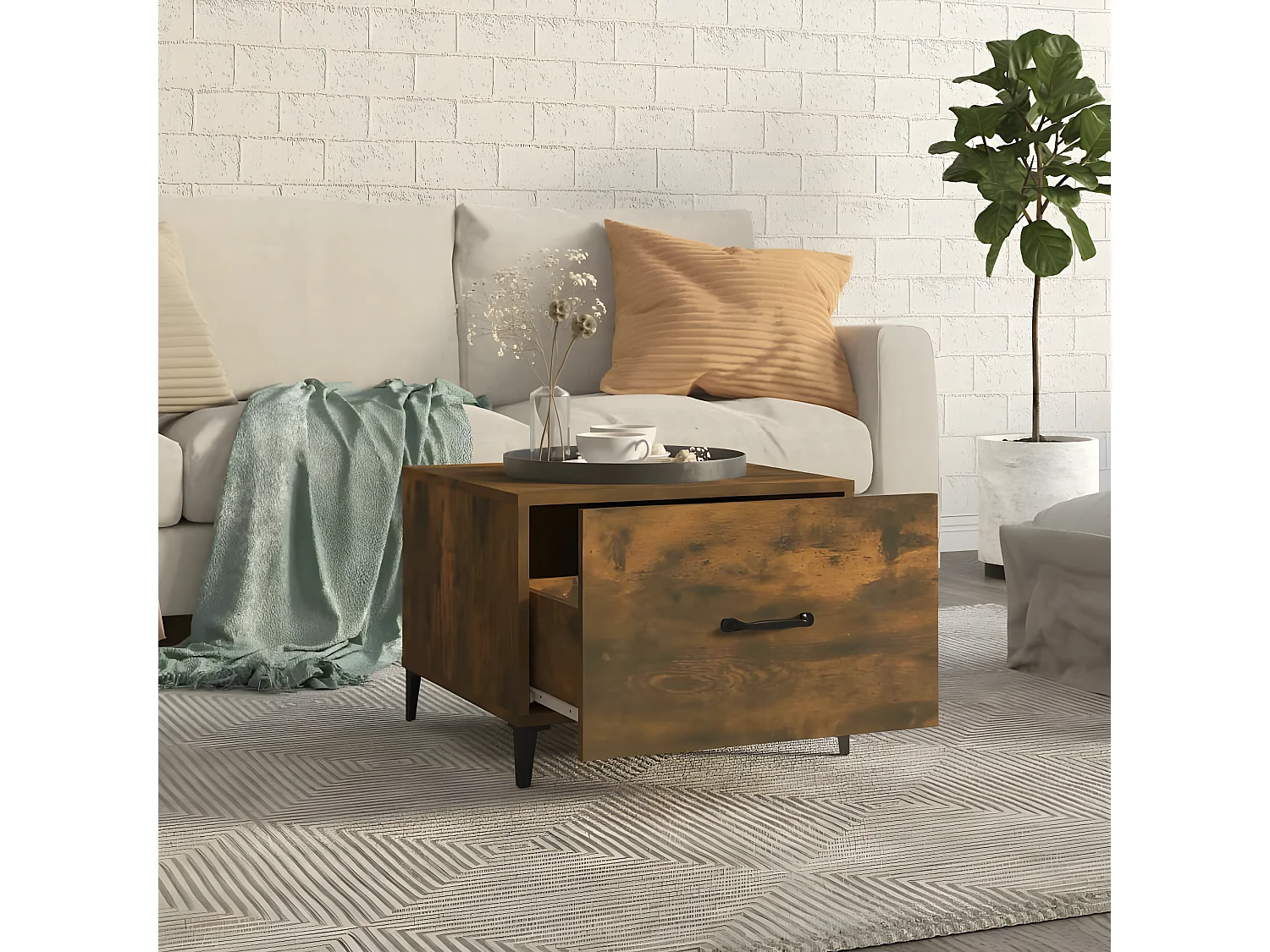 Tables basses avec pieds en métal 2 pcs Chêne fumé 50x50x40 cm OFR88439 BonneVie Meuble