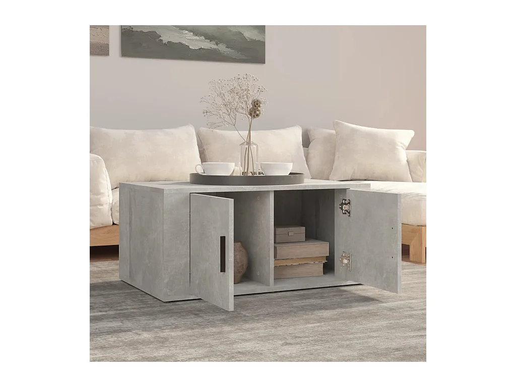 Mesa de centro madera contrachapada gris hormigón 80x50x36 cm ES45262