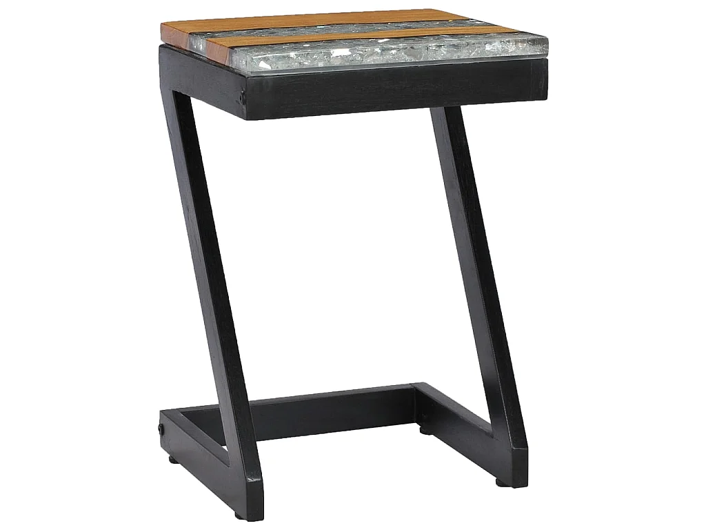 Table basse 30 x 30 x 50 cm Bois de teck massif et polyrésine OFR42771 BonneVie Meuble