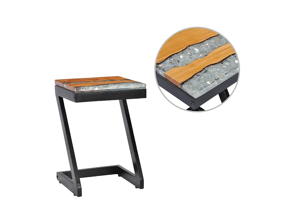 Table basse 30 x 30 x 50 cm Bois de teck massif et polyrésine OFR42771 BonneVie Meuble