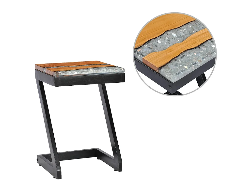 Table basse 30 x 30 x 50 cm Bois de teck massif et polyrésine OFR42771 BonneVie Meuble