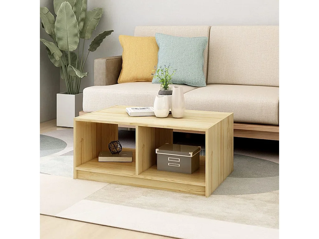 Mesa de centro de madera maciza de pino 75x50x33,5 cm ES16445