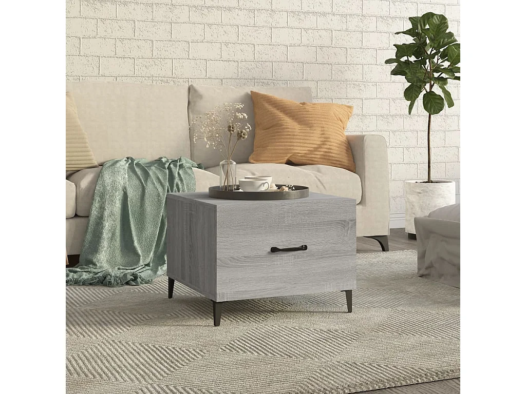 Mesa de centro c/ pernas de metal 50x50x40 cm sonoma cinzento PT203561