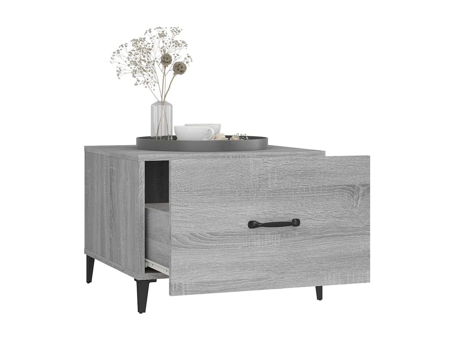 Mesa de centro c/ pernas de metal 50x50x40 cm sonoma cinzento PT203561