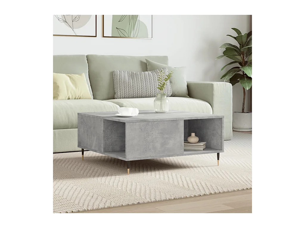 Table basse gris béton 80x80x36,5 cm bois d'ingénierie OFR31206 BonneVie Meuble