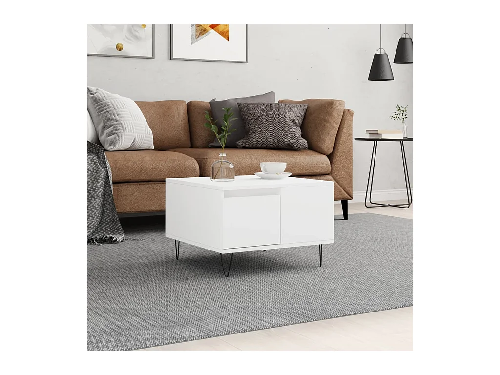 Table basse blanc 55x55x36,5 cm bois d'ingénierie OFR66070 BonneVie Meuble