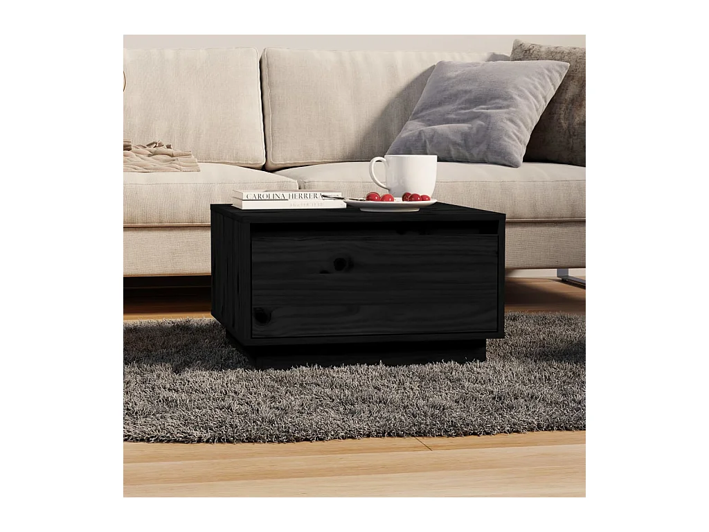 Table basse Noir 55x56x32 cm Bois massif de pin OFR67346 BonneVie Meuble