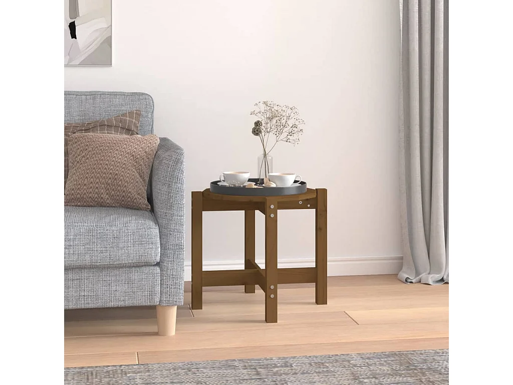 Table basse Marron miel Ø 52,5x45 cm Bois massif de pin OFR79221 BonneVie Meuble