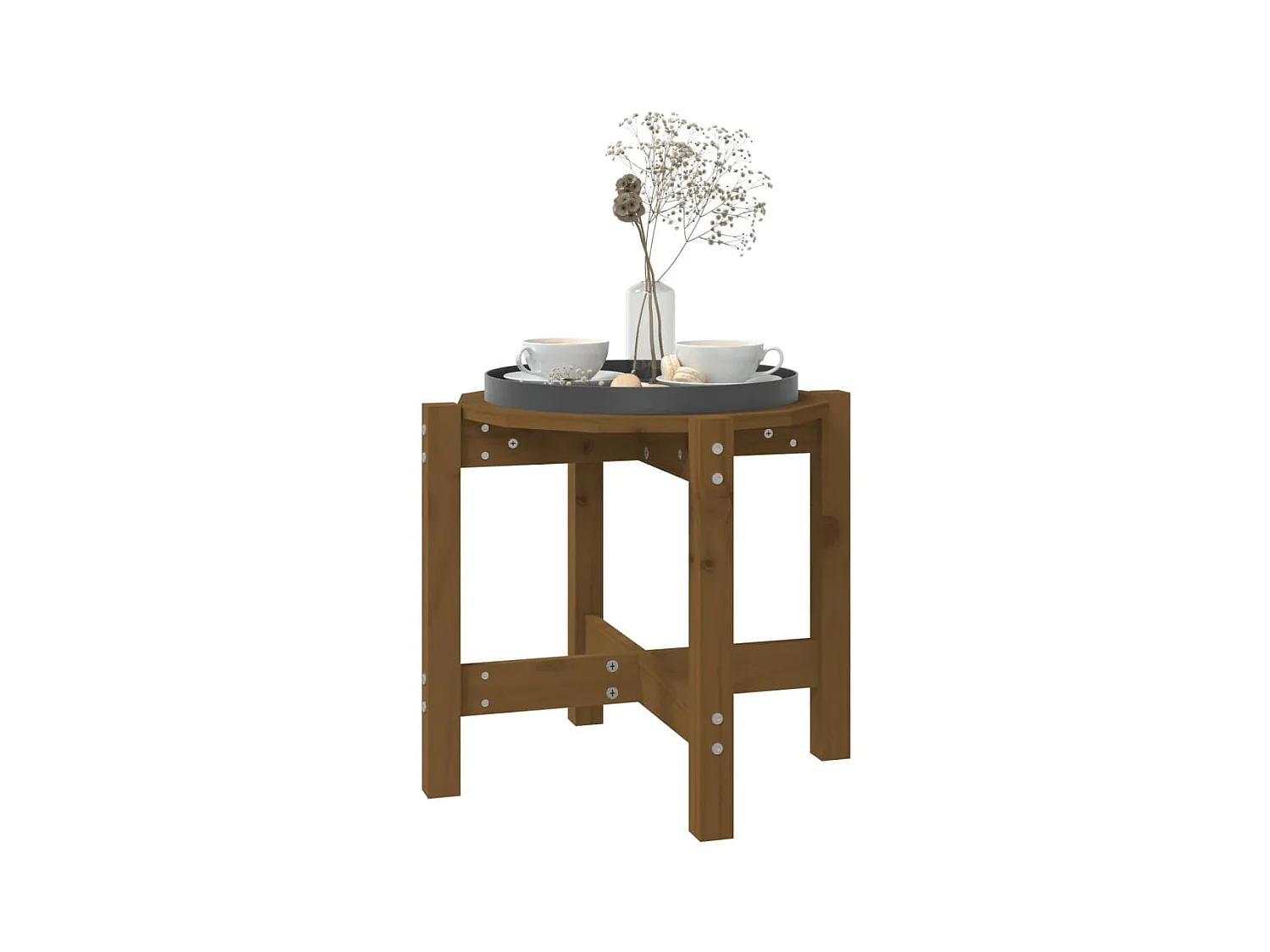 Mesa de centro de madera maciza de pino marrón miel Ø52,5x45 cm ES15008