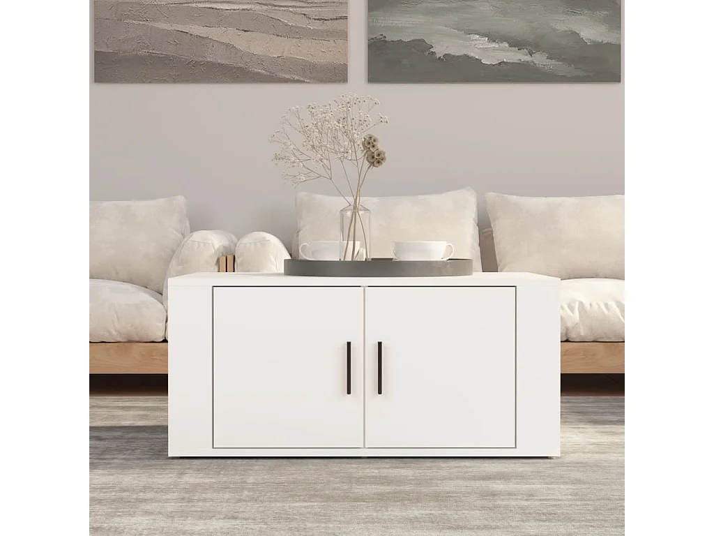 Table basse Blanc 80x50x36 cm Bois d'ingénierie OFR64409 BonneVie Meuble