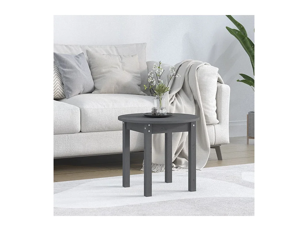 Table basse Gris Ø 45x40 cm Bois massif de pin OFR31575 BonneVie Meuble