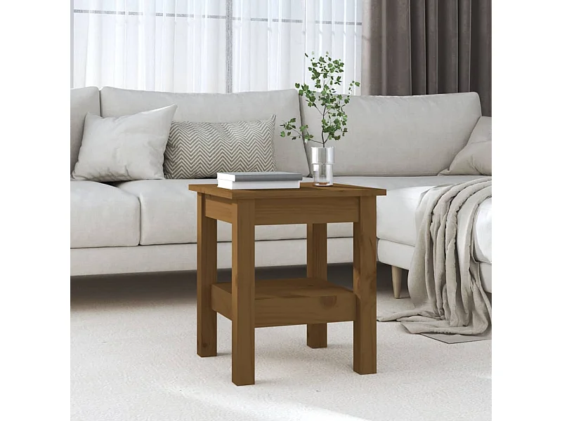 Mesa de centro madera maciza de pino marrón miel 35x35x40 cm ES27303