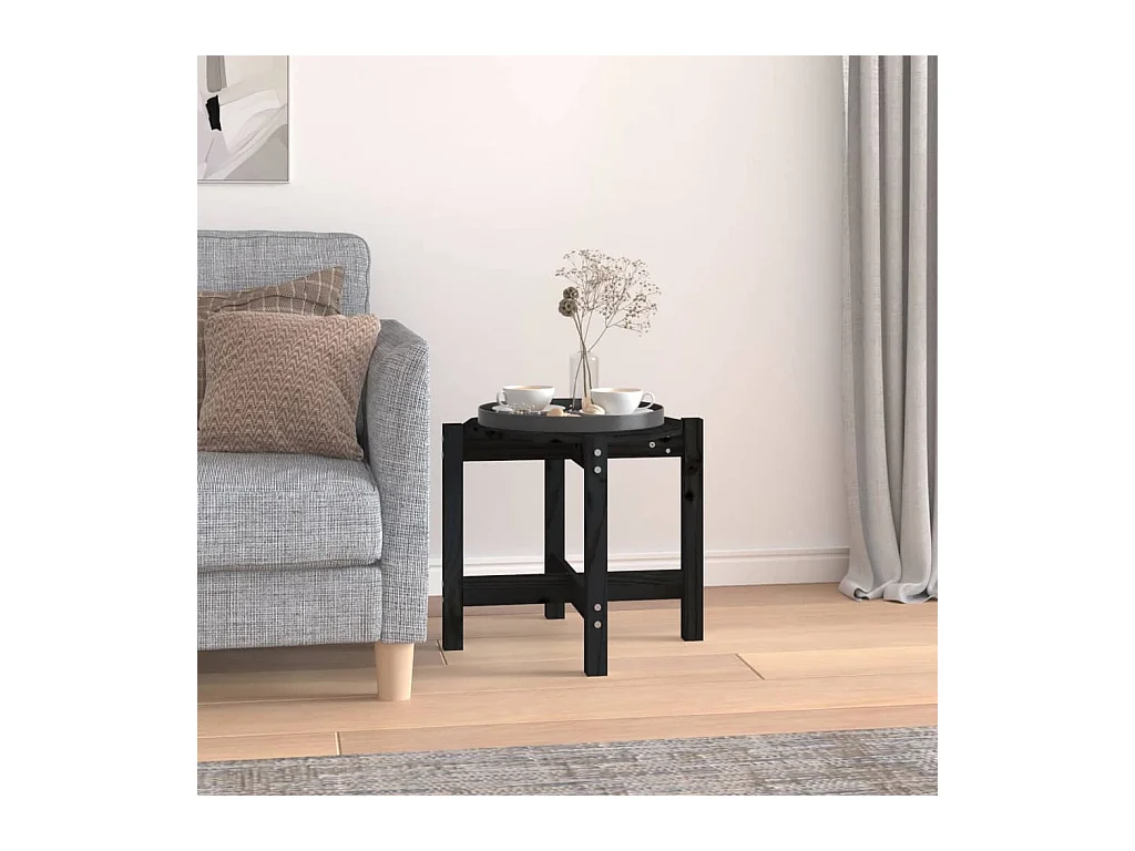 Table basse Noir Ø 52,5x45 cm Bois massif de pin OFR16591 BonneVie Meuble