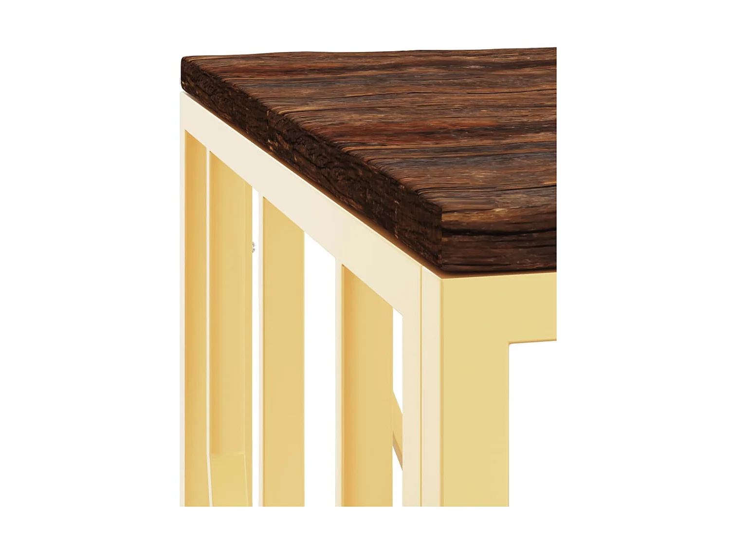 Mesa de centro acero inoxidable madera maciza reciclada dorada ES18584
