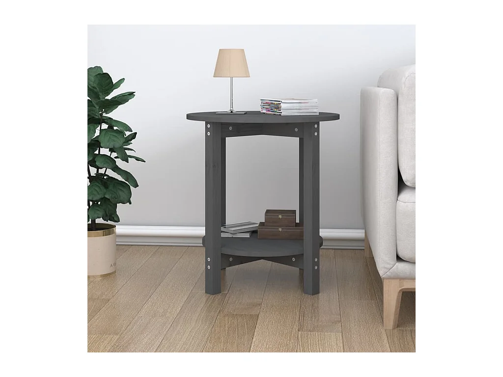 Mesa de centro de madera maciza de pino gris Ø55x60 cm ES37662