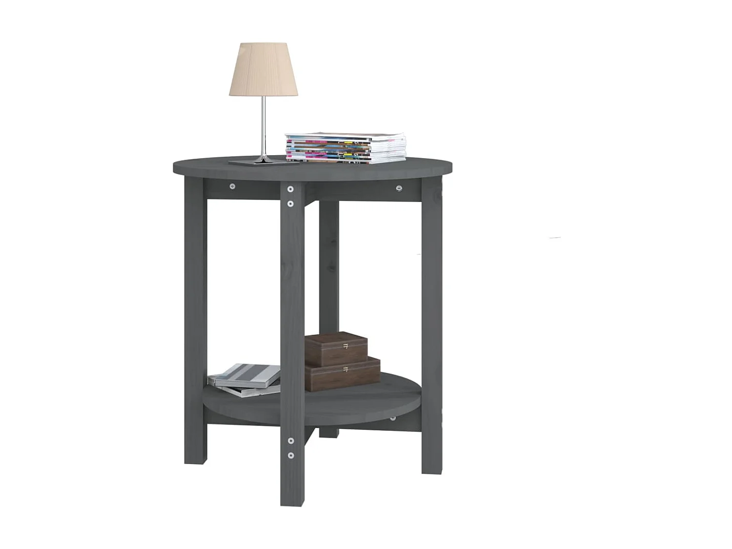 Table basse Gris Ø 55x60 cm Bois massif de pin OFR36295 BonneVie Meuble