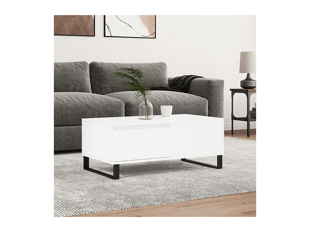 Table basse Blanc 90x50x36,5 cm Bois d'ingénierie OFR10971 BonneVie Meuble