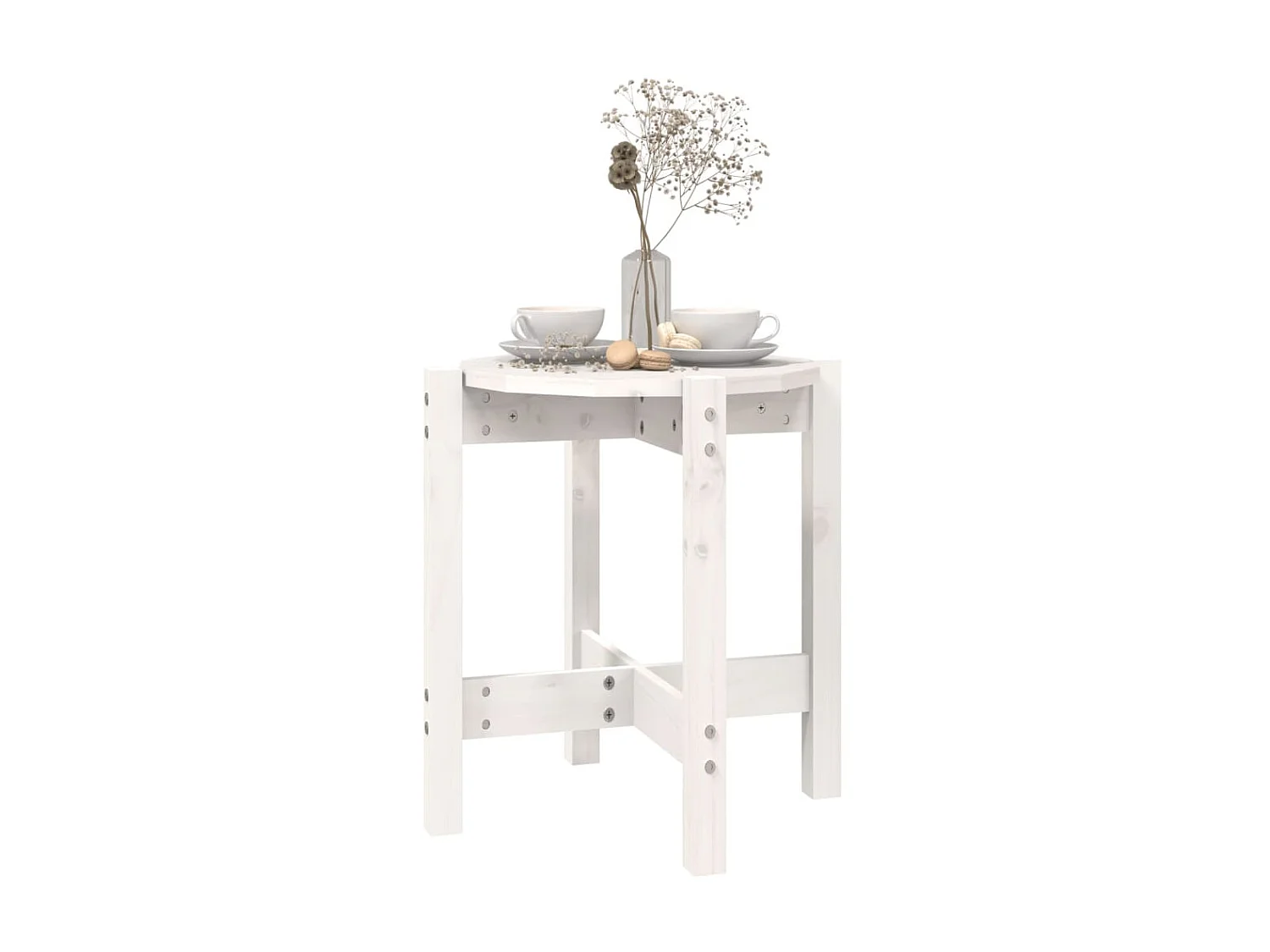 Table basse Blanc Ø 42,5x45 cm Bois massif de pin OFR78972 BonneVie Meuble