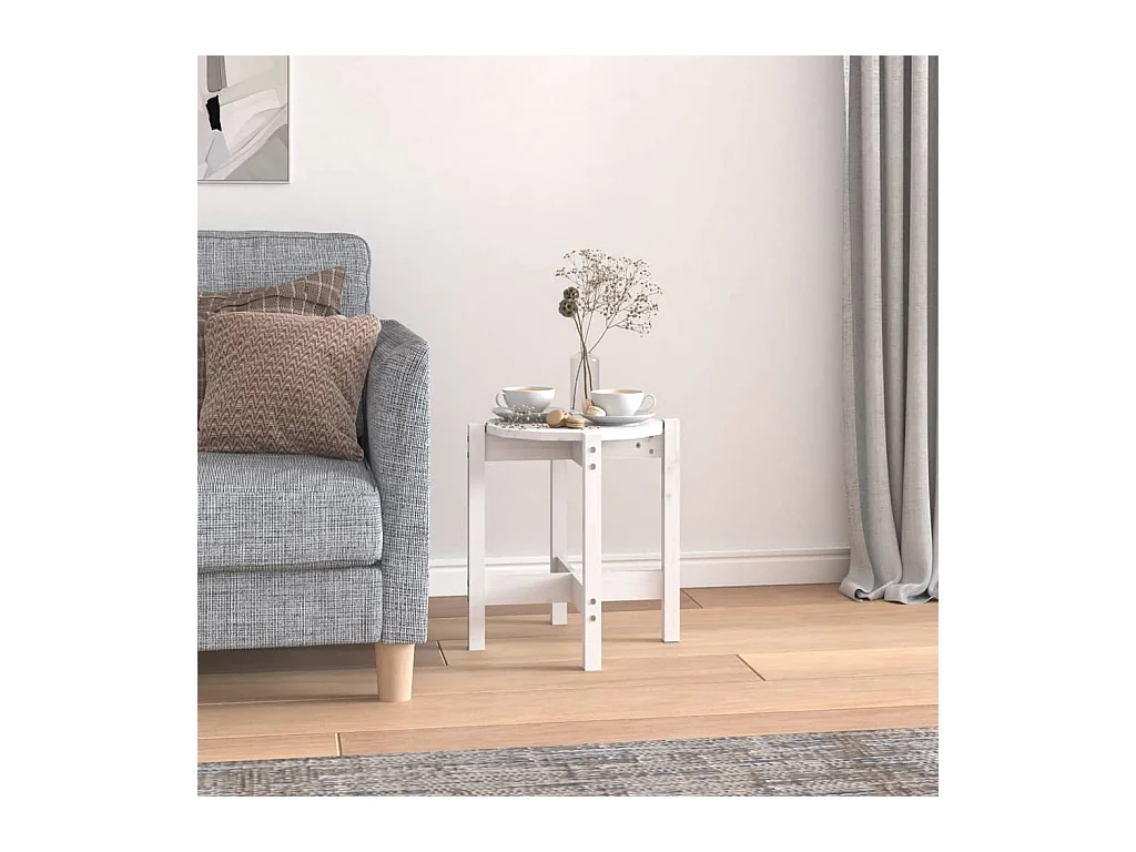 Table basse Blanc Ø 42,5x45 cm Bois massif de pin OFR78972 BonneVie Meuble