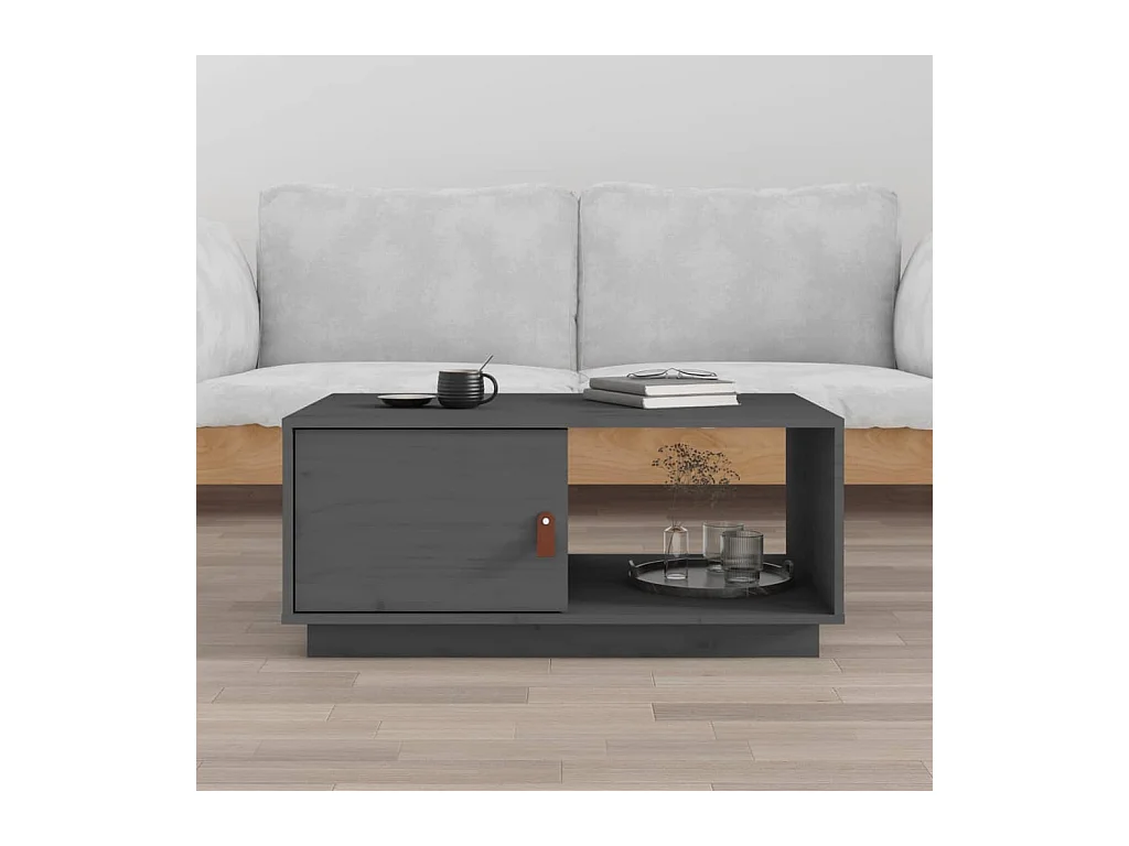 Table basse Gris 80x50x35,5 cm Bois massif de pin OFR51242 BonneVie Meuble