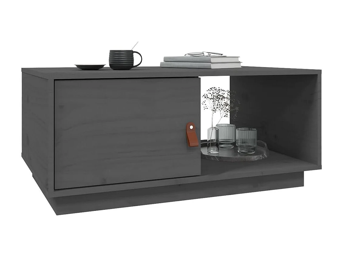 Table basse Gris 80x50x35,5 cm Bois massif de pin OFR51242 BonneVie Meuble