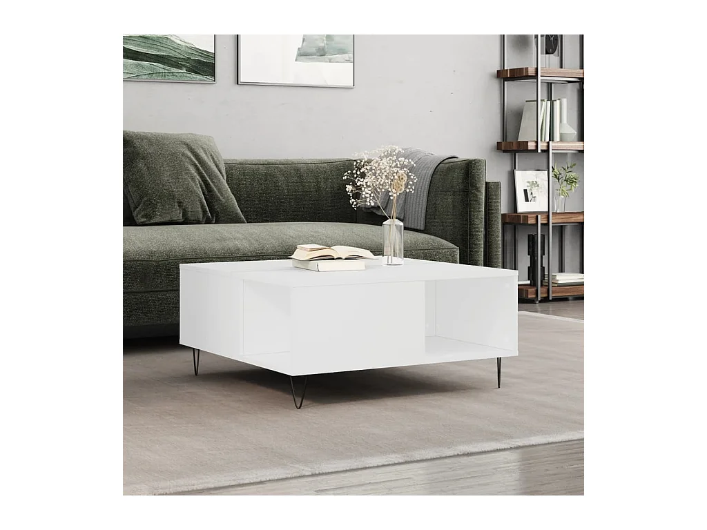 Table basse blanc 80x80x36,5 cm bois d'ingénierie OFR18166 BonneVie Meuble