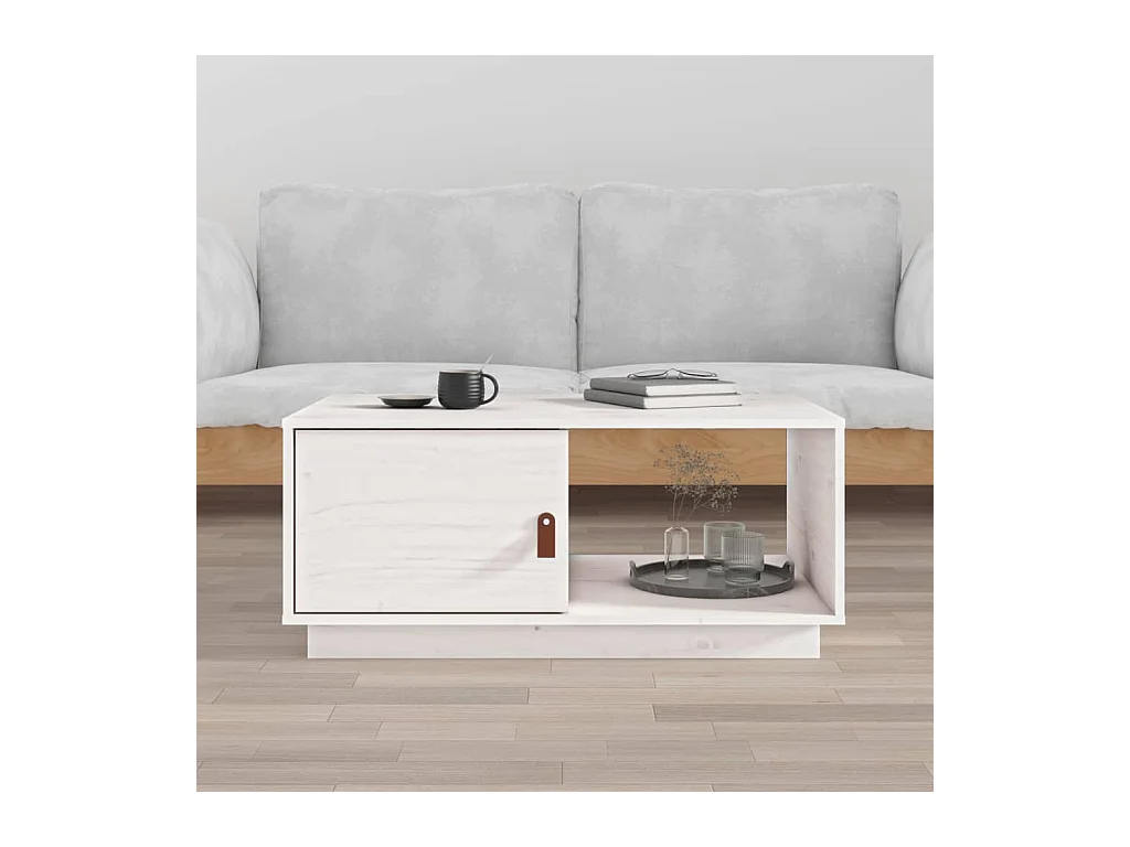 Table basse Blanc 80x50x35,5 cm Bois massif de pin OFR10244 BonneVie Meuble