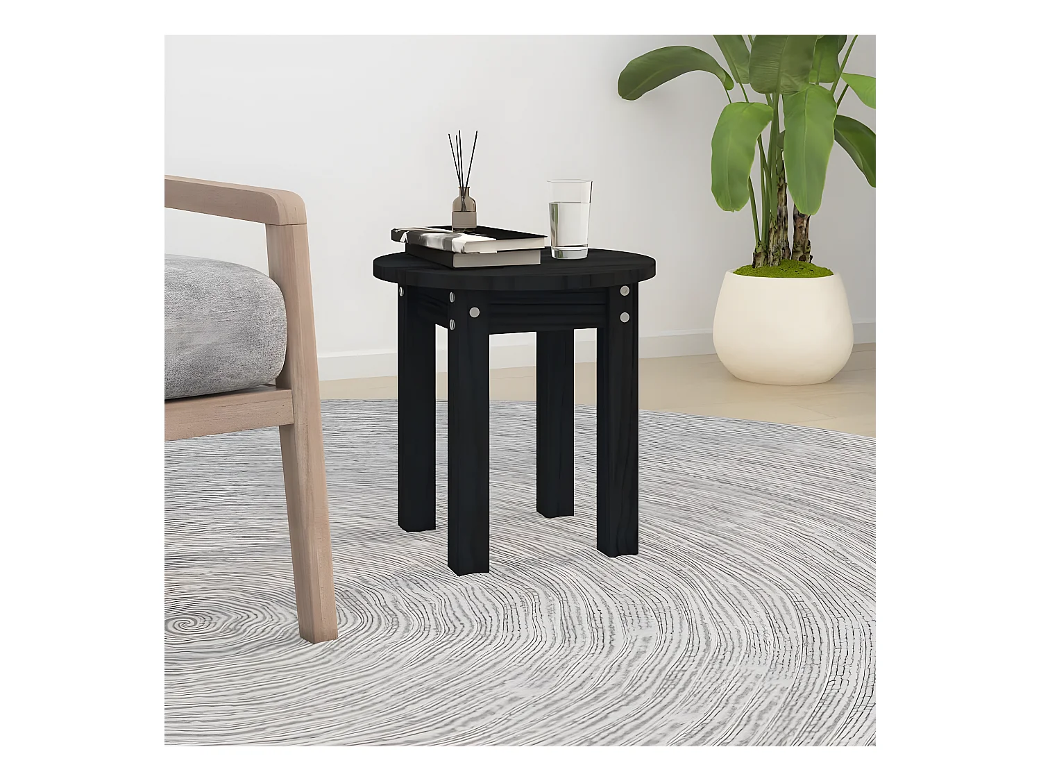 Table basse Noir Ø 35x35 cm Bois massif de pin OFR44419 BonneVie Meuble