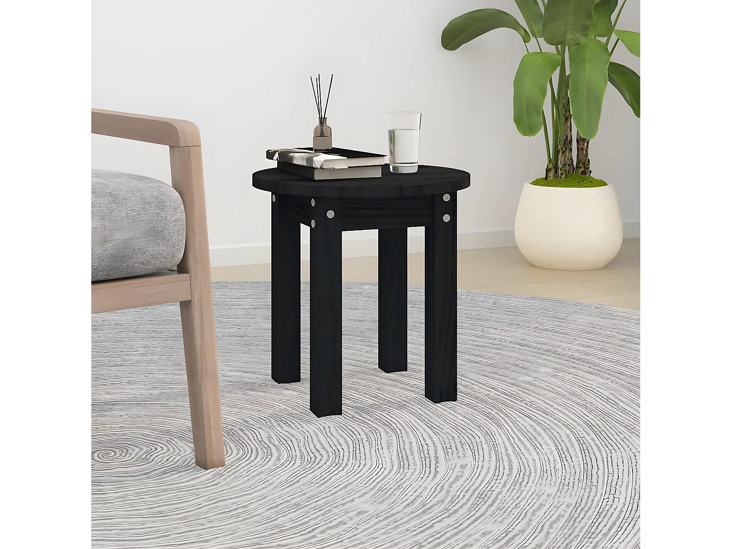 Mesa de centro de madera maciza de pino negro Ø35x35 cm ES65052