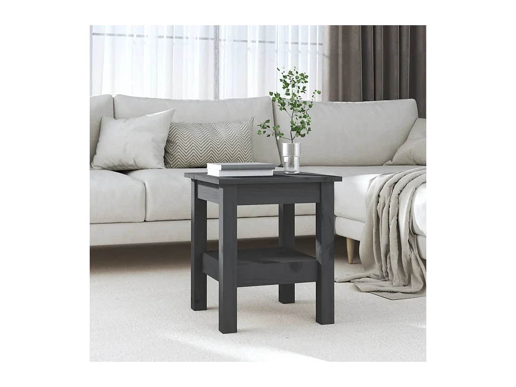 Table basse Gris 35x35x40 cm Bois massif de pin OFR71070 BonneVie Meuble