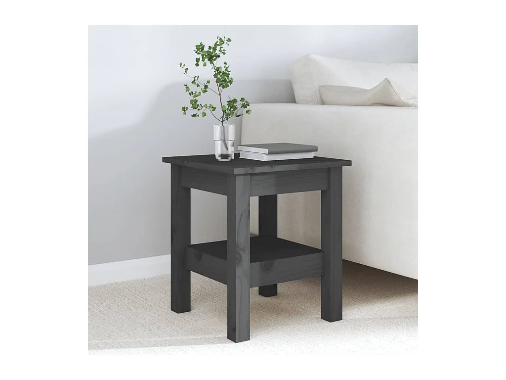 Mesa de centro de madera maciza de pino gris 35x35x40 cm ES33455