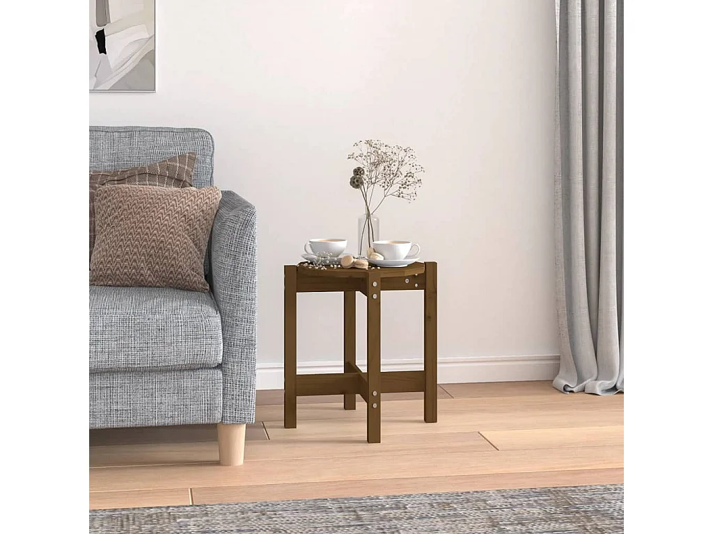 Table basse Marron miel Ø 42,5x45 cm Bois massif de pin OFR62087 BonneVie Meuble