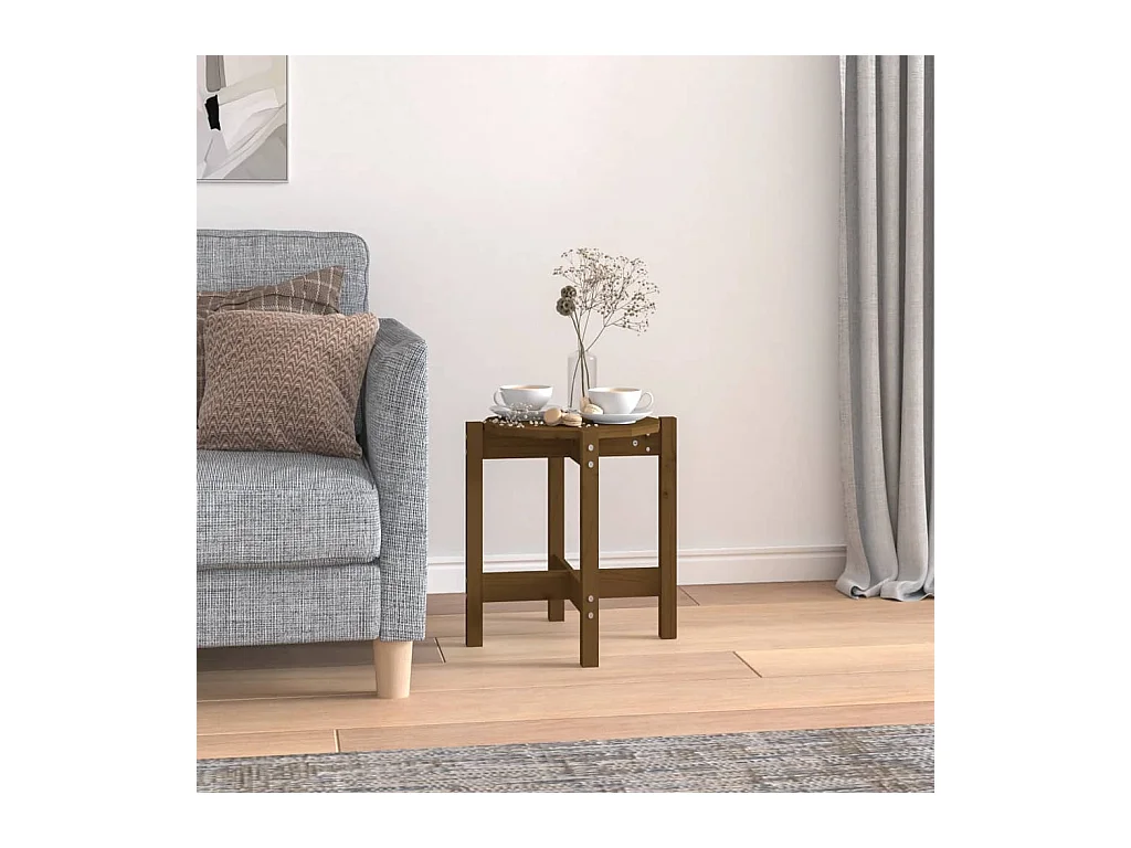 Table basse Marron miel Ø 42,5x45 cm Bois massif de pin OFR62087 BonneVie Meuble
