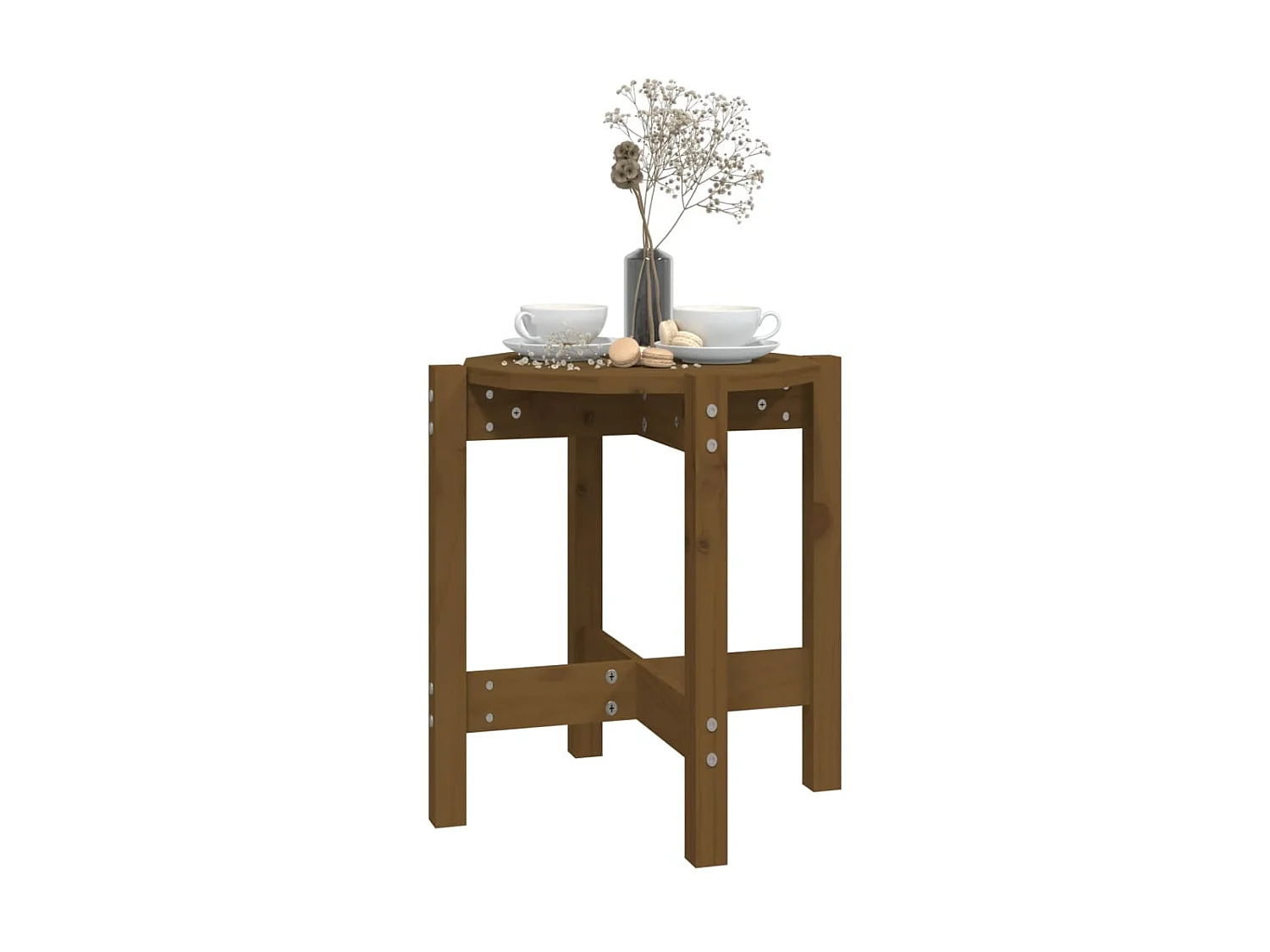 Table basse Marron miel Ø 42,5x45 cm Bois massif de pin OFR62087 BonneVie Meuble