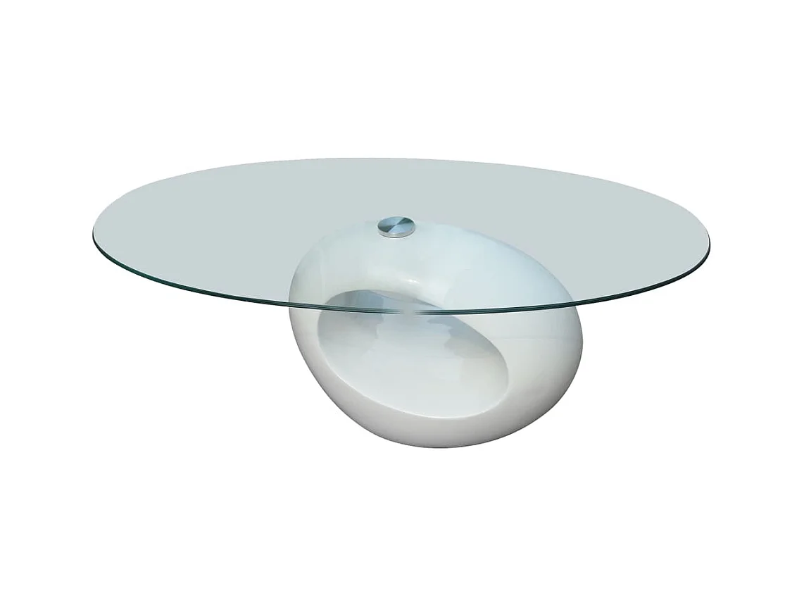 Table basse avec dessus de table en verre ovale Blanc brillant OFR32110 BonneVie Meuble