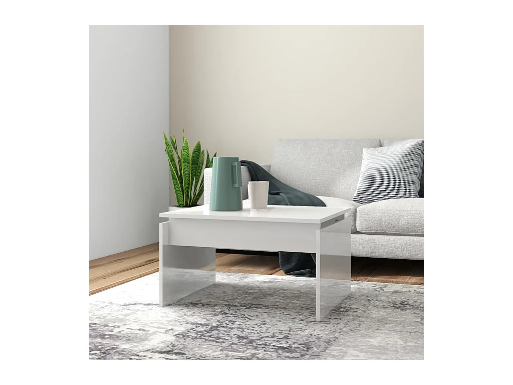 Table basse Blanc brillant 68x50x38 cm Aggloméré OFR61359 BonneVie Meuble