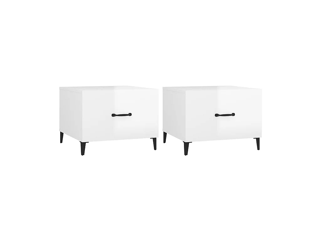 Mesa de centro patas de metal 2 uds blanco brillo 50x50x40 cm ES15510