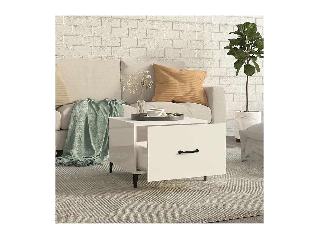 Mesa de centro patas de metal 2 uds blanco brillo 50x50x40 cm ES15510