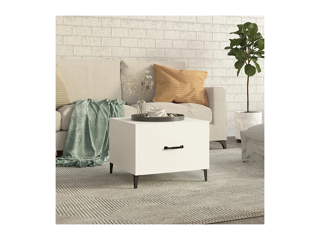 Table basse avec pieds en métal Blanc 50x50x40 cm OFR61481 BonneVie Meuble