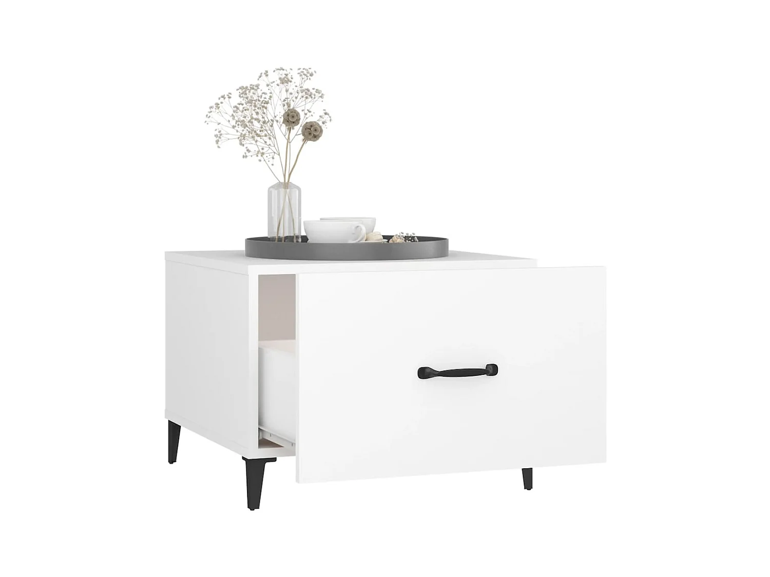 Mesa de centro con patas de metal blanco 50x50x40 cm ES92408