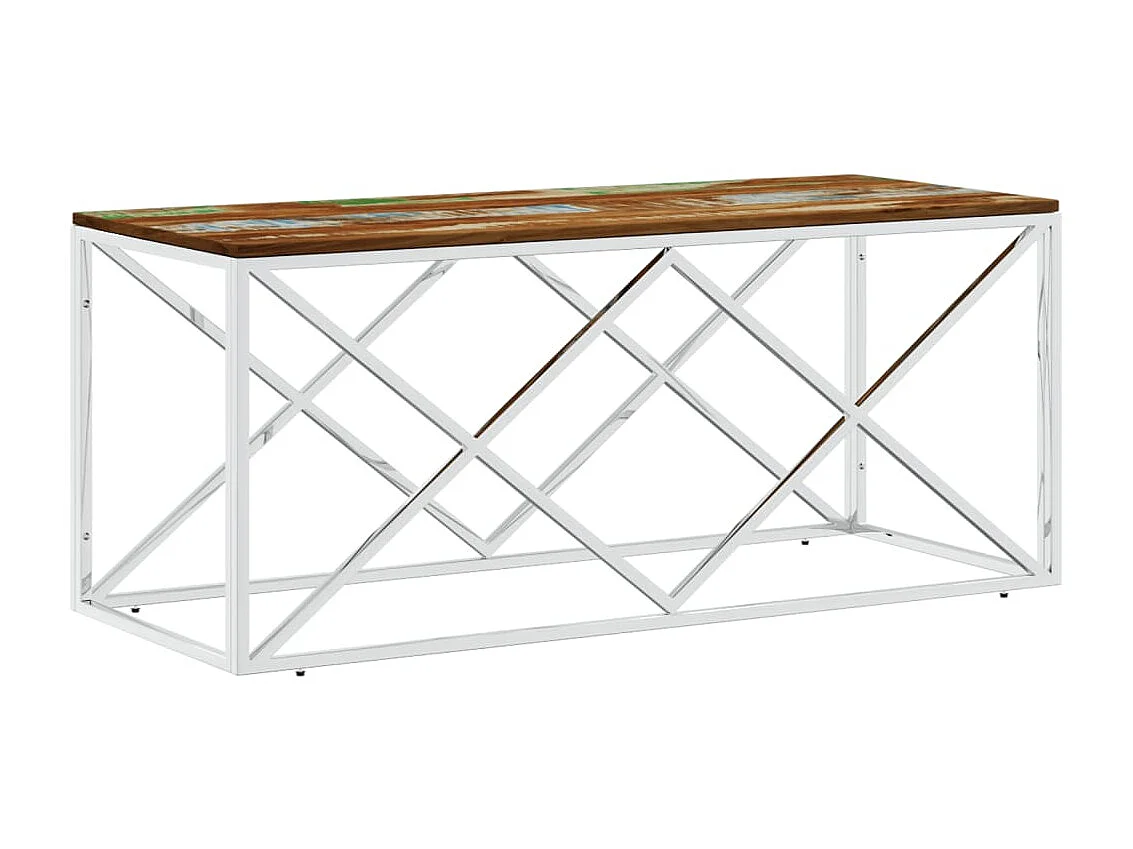 Table basse acier inoxydable et bois massif de récupération OFR94528 BonneVie Meuble