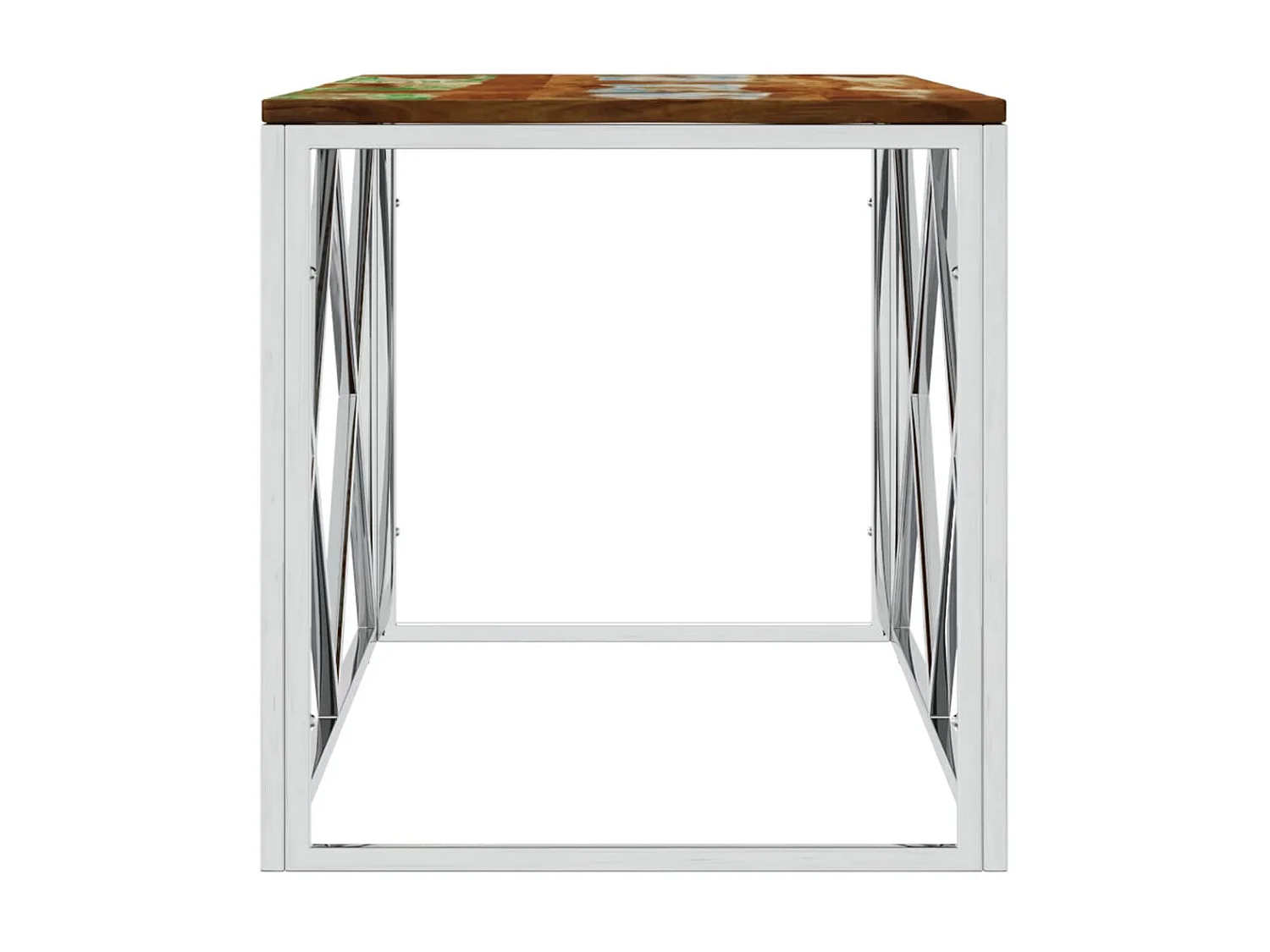 Table basse acier inoxydable et bois massif de récupération OFR94528 BonneVie Meuble