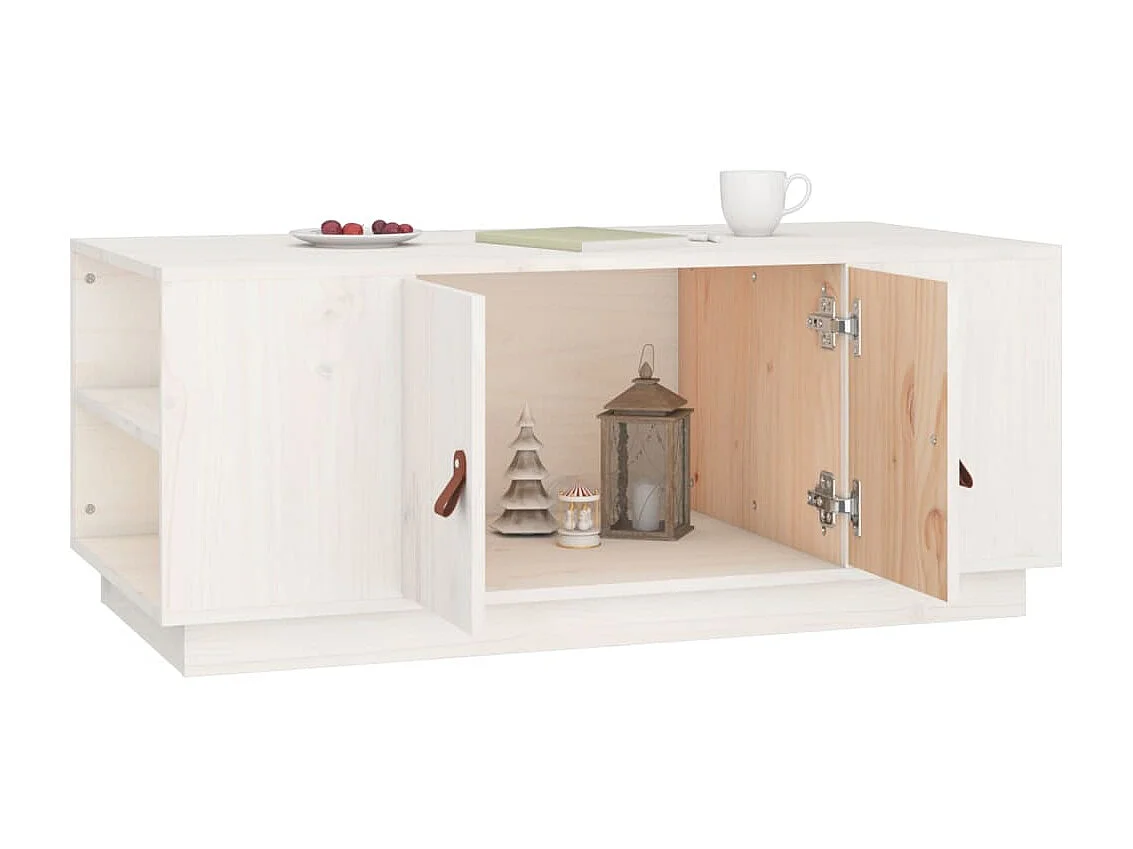 Mesa de centro de madera maciza de pino blanco 100x50x41 cm ES32318