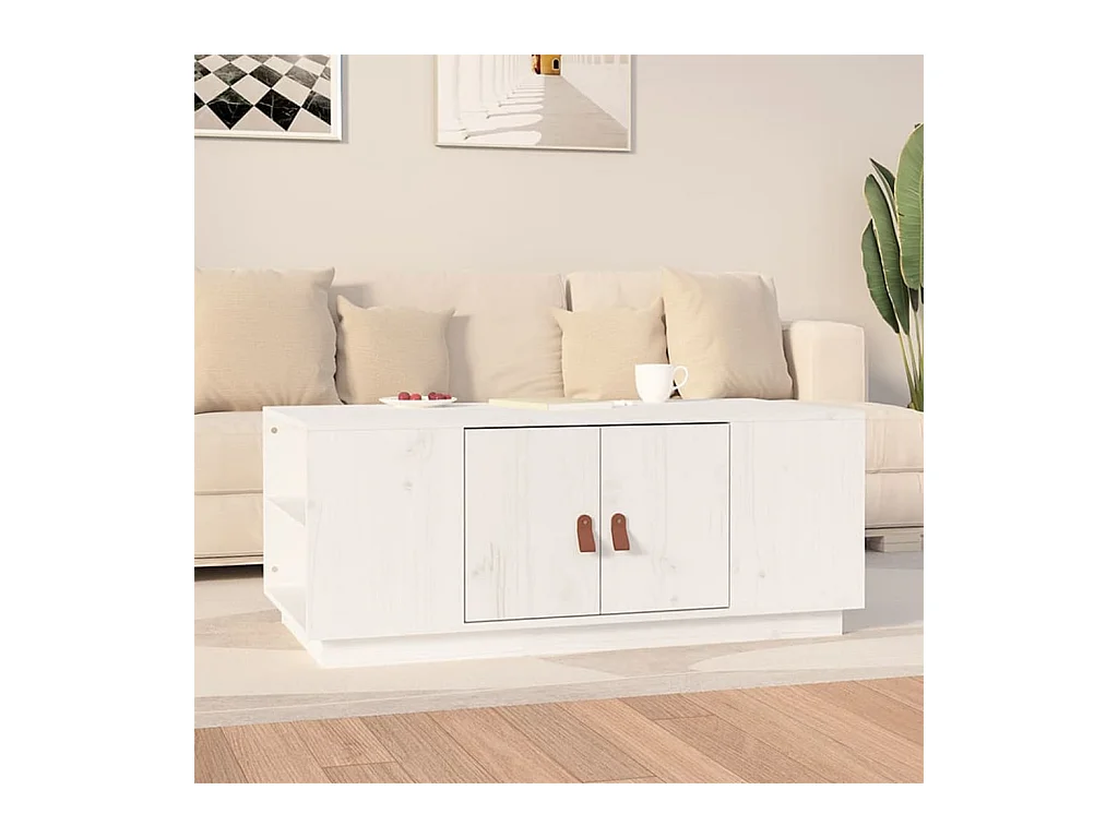 Table basse Blanc 100x50x41 cm Bois massif de pin OFR20412 BonneVie Meuble