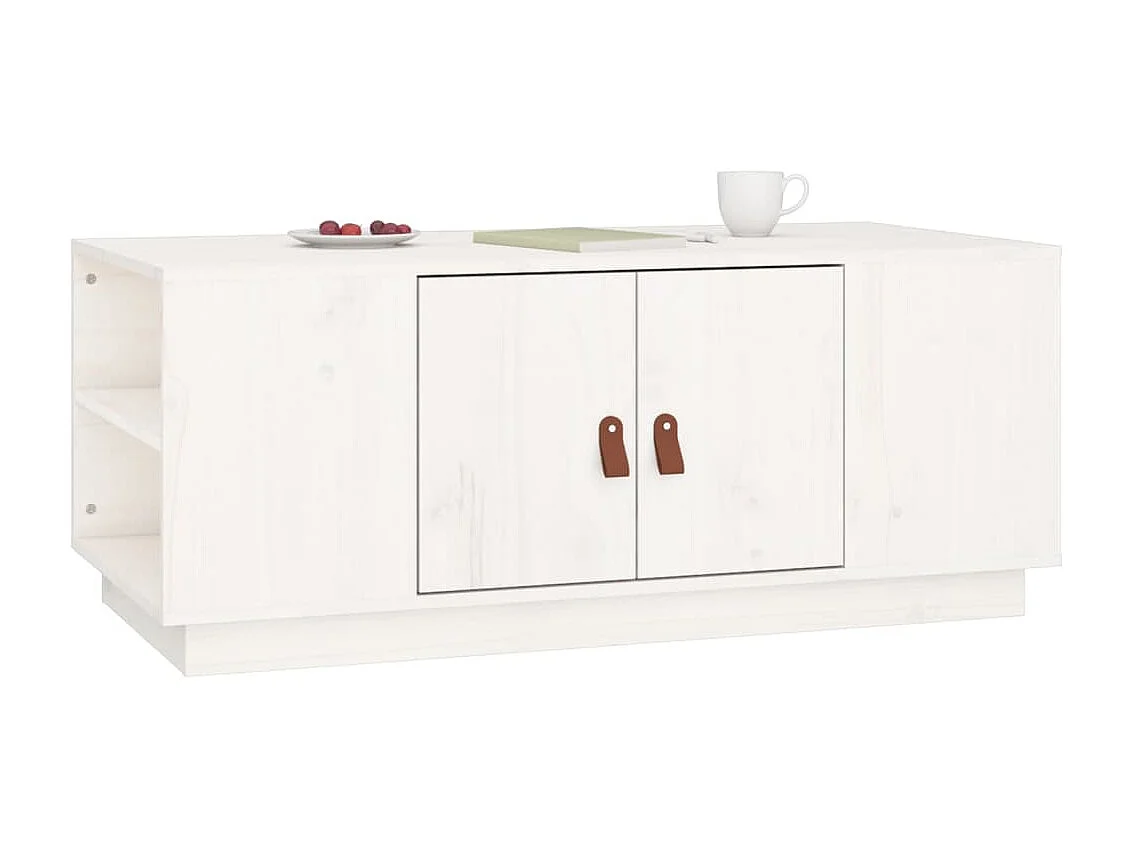 Table basse Blanc 100x50x41 cm Bois massif de pin OFR20412 BonneVie Meuble