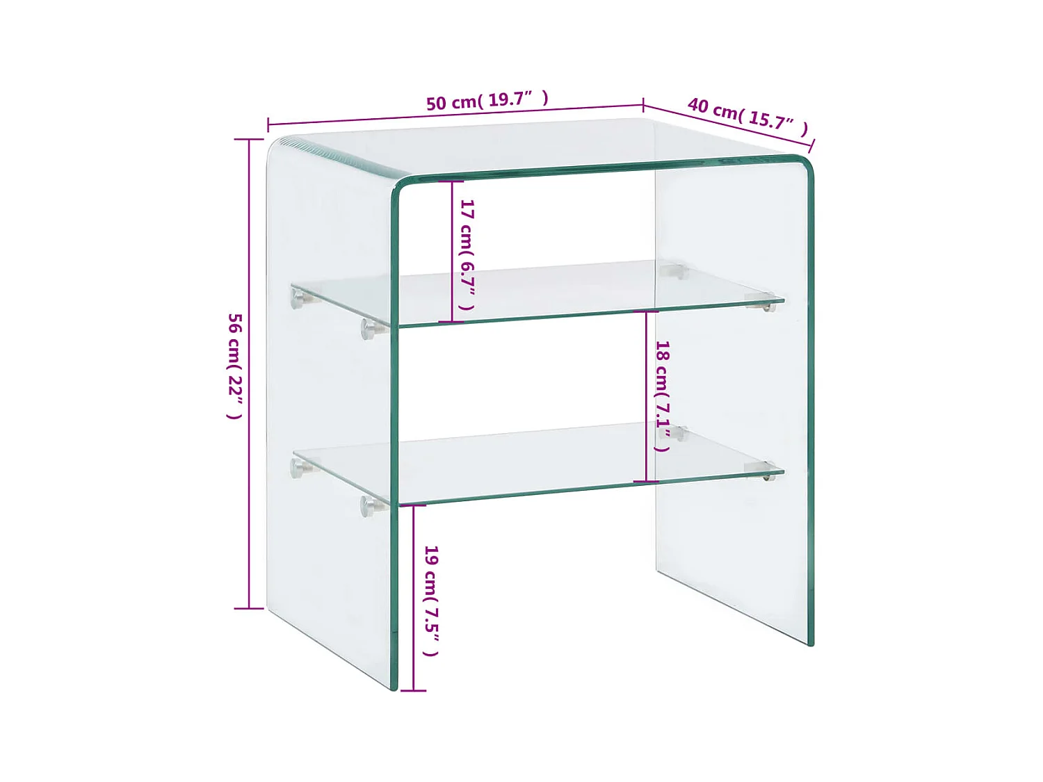 Mesa de centro de vidrio templado 50x40x56 cm ES92024