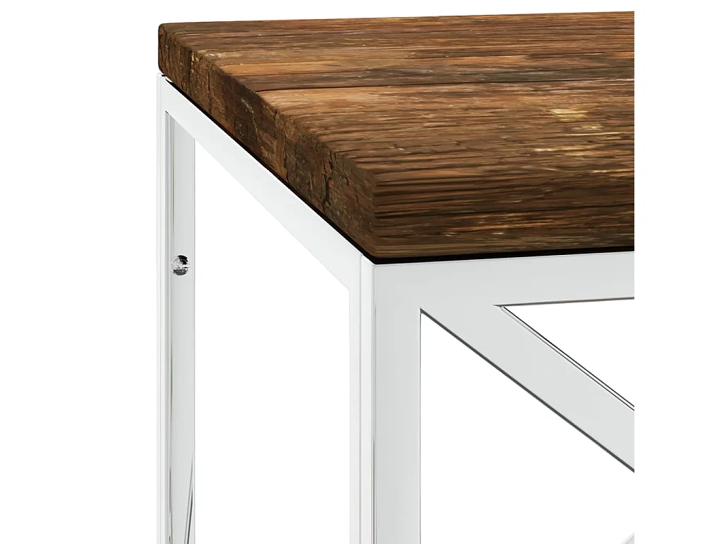 Table basse acier inoxydable et bois massif de récupération OFR81948 BonneVie Meuble
