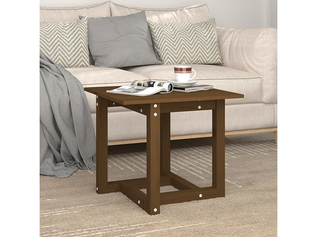Table basse Marron miel 50x50x45 cm Bois massif de pin OFR65865 BonneVie Meuble