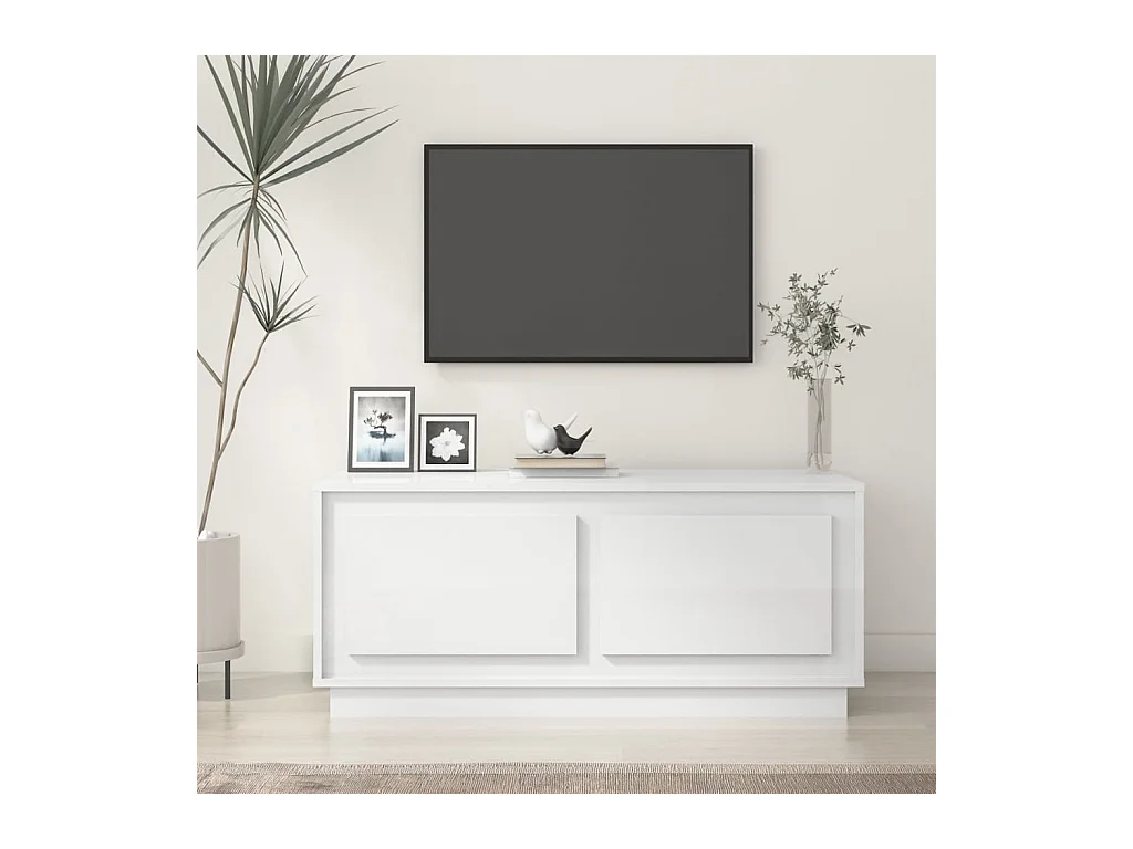 Table basse Blanc brillant 102x50x44 cm bois d'ingénierie OFR41313 BonneVie Meuble